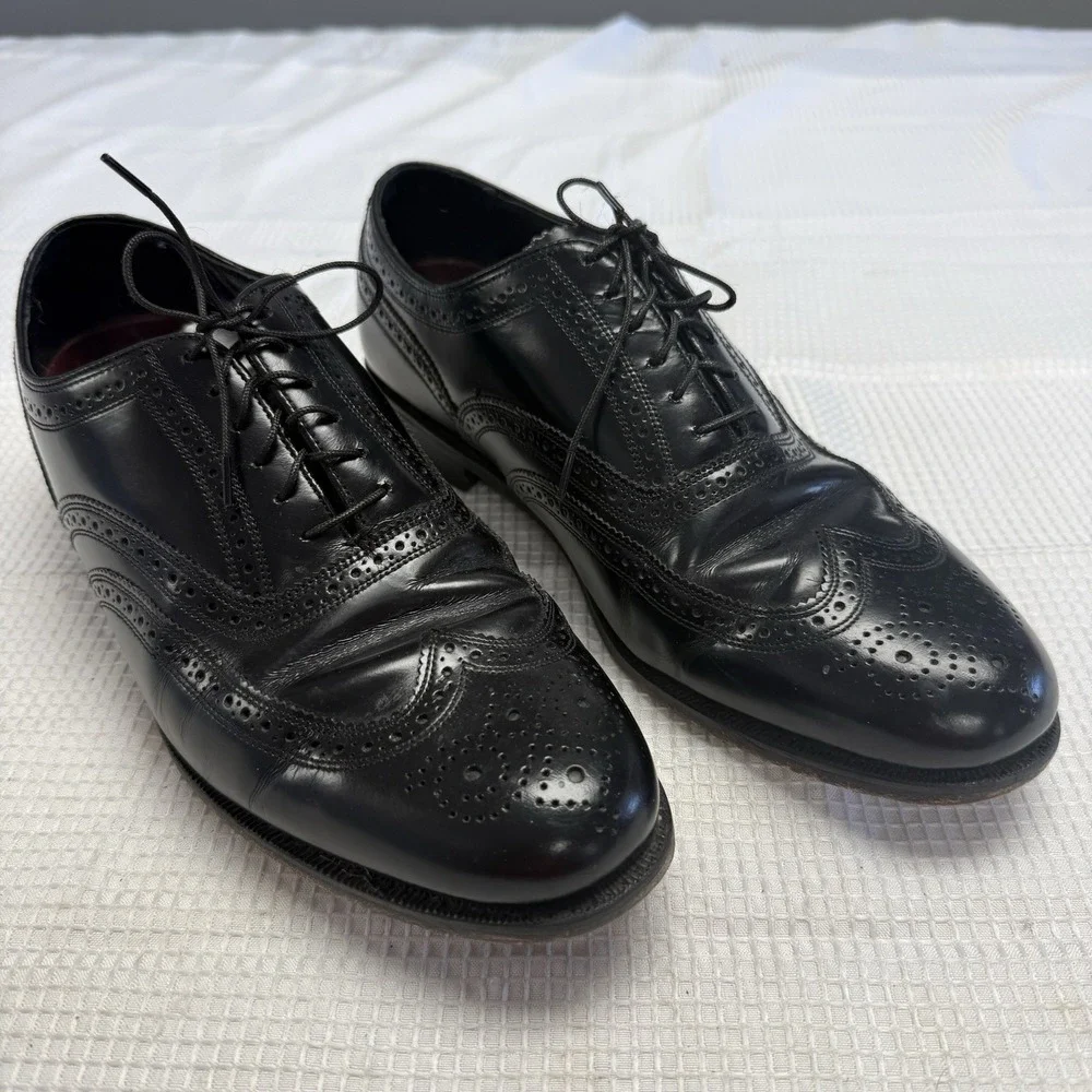 Florsheim Wingtip Oxford Black Leather Dress Shoes Mens Size 9.5 3E (Extra Wide)